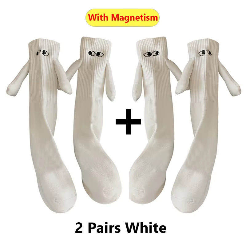 1/2Pairs Harajuku Couple Cotton Sock Magnetic Suction Hand in Hand Socks Black White Unisex Holding Hands Long Socks
