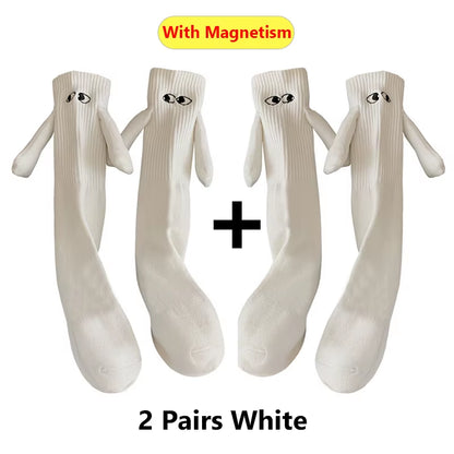 1/2Pairs Harajuku Couple Cotton Sock Magnetic Suction Hand in Hand Socks Black White Unisex Holding Hands Long Socks
