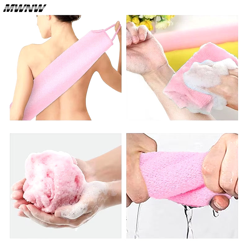 High Elasticity Frosted Long Shower Towel Shower Body Brush Bathing Massage Back Body Exfoliating Bathroom Wash Brush Bath Tools