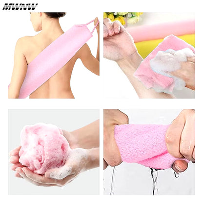 High Elasticity Frosted Long Shower Towel Shower Body Brush Bathing Massage Back Body Exfoliating Bathroom Wash Brush Bath Tools