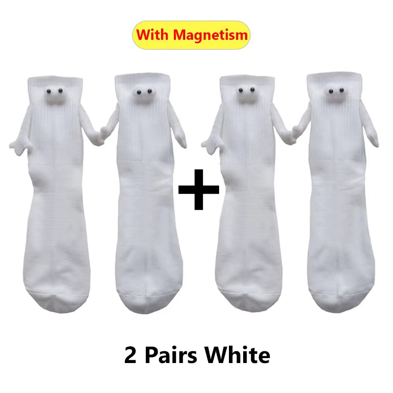 1/2Pairs Harajuku Couple Cotton Sock Magnetic Suction Hand in Hand Socks Black White Unisex Holding Hands Long Socks