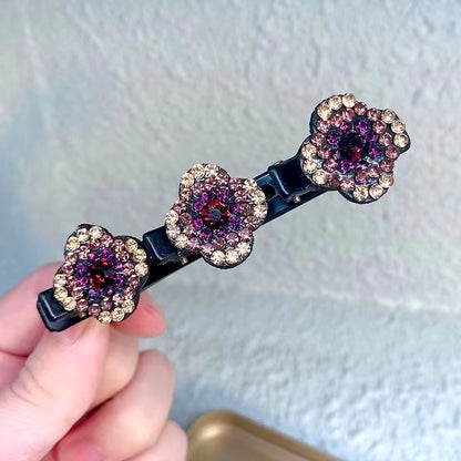 2023 New Fashion Sparkling Crystal Stone Braided Hair Clips 3 Flower Hair Accessory for Women Girls