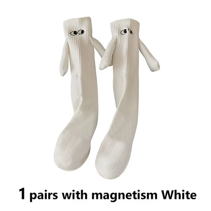 1/2Pairs Harajuku Couple Cotton Sock Magnetic Suction Hand in Hand Socks Black White Unisex Holding Hands Long Socks