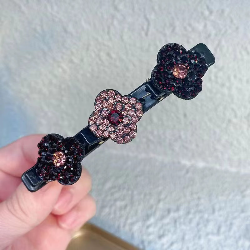 2023 New Fashion Sparkling Crystal Stone Braided Hair Clips 3 Flower Hair Accessory for Women Girls