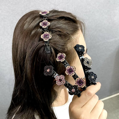 2023 New Fashion Sparkling Crystal Stone Braided Hair Clips 3 Flower Hair Accessory for Women Girls