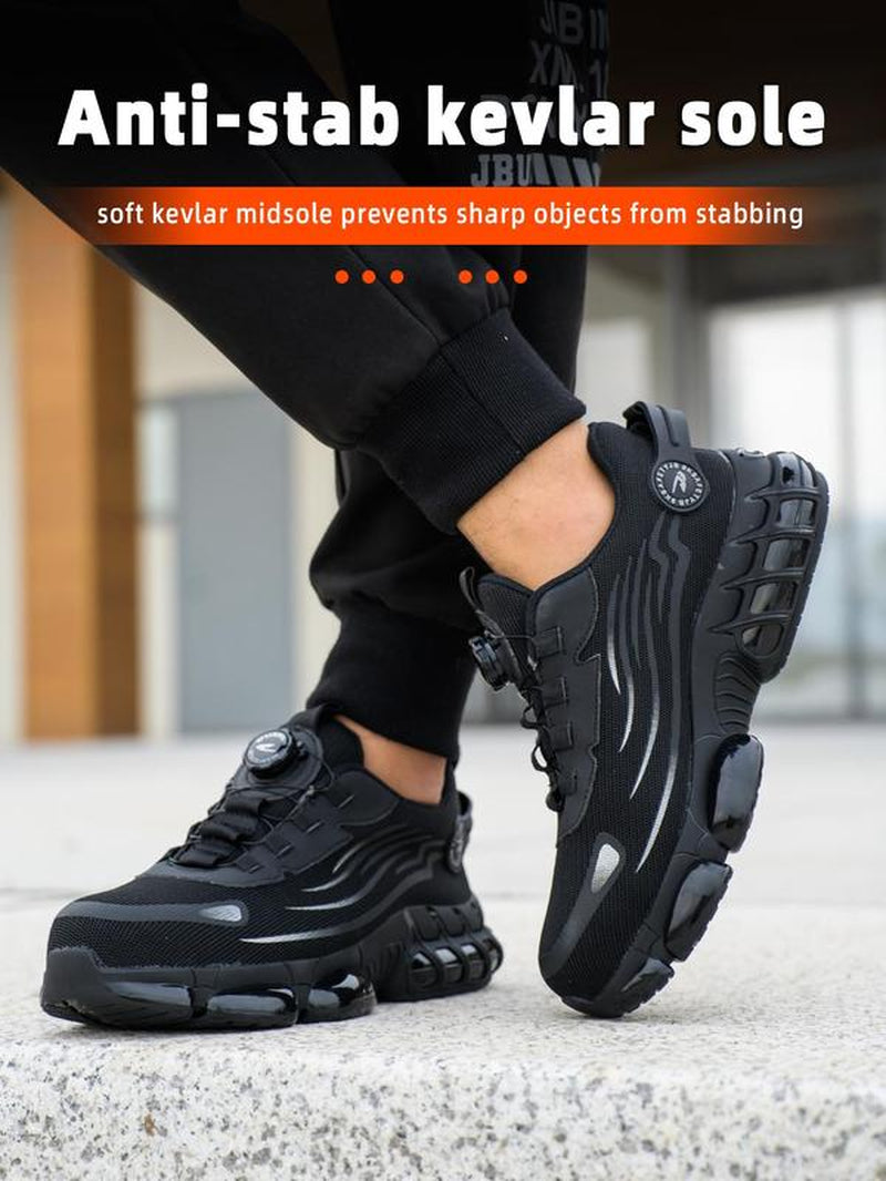 Men'S Casual Lace up Steel Toe Rotating Automatic Buckle Design Work Shoes, Lightweight Comfortable Safety Shoes, Wear-Resistant Anti-Impact Anti-Puncture Shoes for Outdoor Work, Men'S Shoes