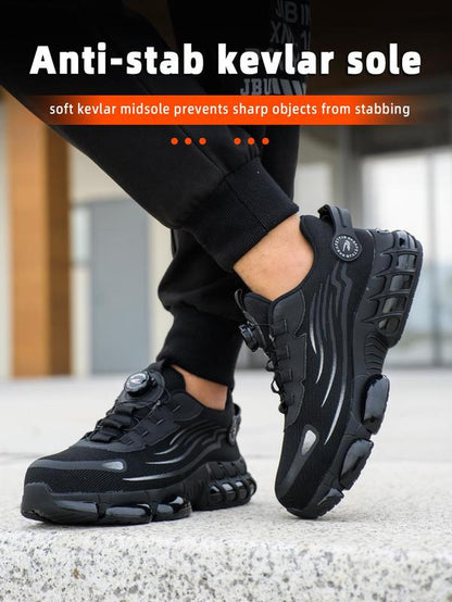 Men'S Casual Lace up Steel Toe Rotating Automatic Buckle Design Work Shoes, Lightweight Comfortable Safety Shoes, Wear-Resistant Anti-Impact Anti-Puncture Shoes for Outdoor Work, Men'S Shoes