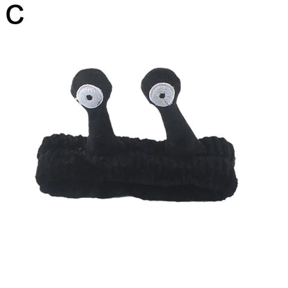 Cartoon Big Eye Snail Headband for Washing Face Cute Elastic Snail Makeup Hair Band Soft Coral Fleece Hairbands for Women Girls