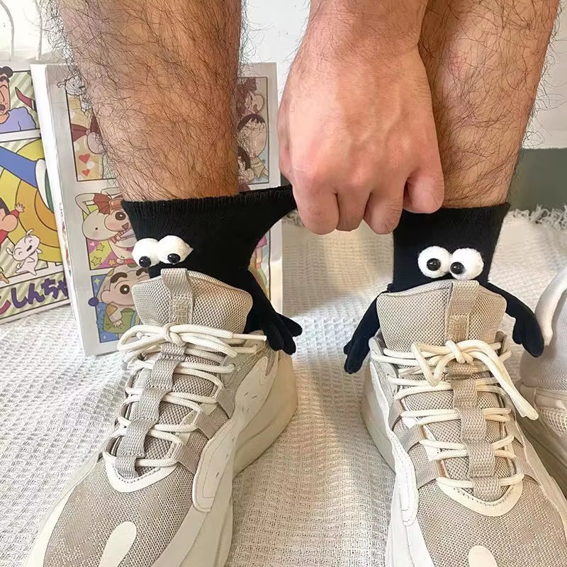 1/2Pairs Harajuku Couple Cotton Sock Magnetic Suction Hand in Hand Socks Black White Unisex Holding Hands Long Socks