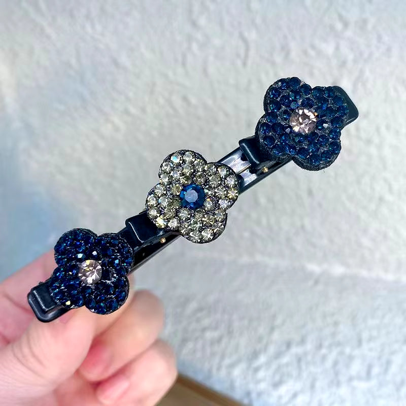 2023 New Fashion Sparkling Crystal Stone Braided Hair Clips 3 Flower Hair Accessory for Women Girls
