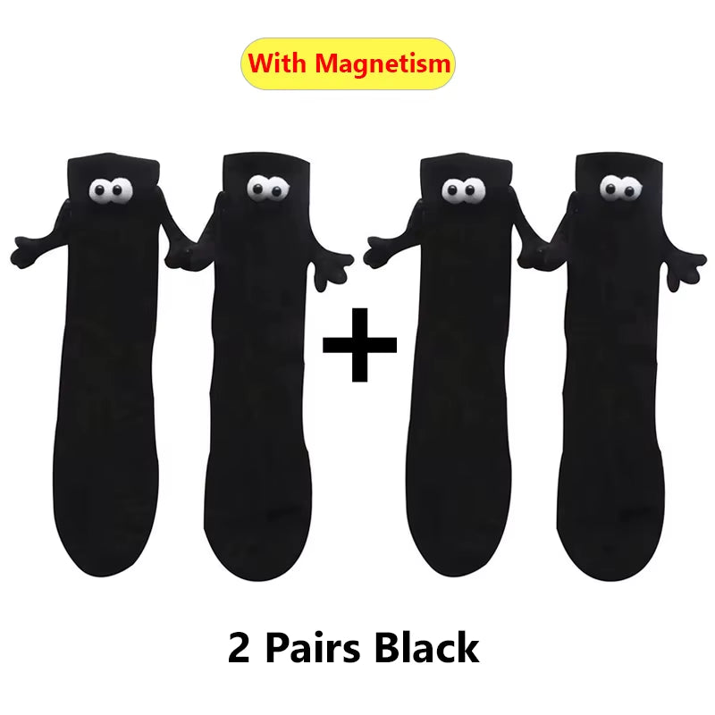 1/2Pairs Harajuku Couple Cotton Sock Magnetic Suction Hand in Hand Socks Black White Unisex Holding Hands Long Socks