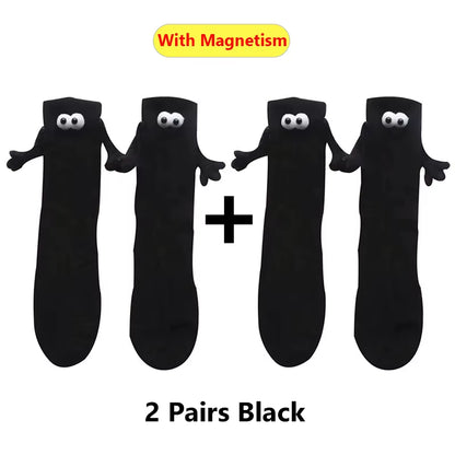 1/2Pairs Harajuku Couple Cotton Sock Magnetic Suction Hand in Hand Socks Black White Unisex Holding Hands Long Socks