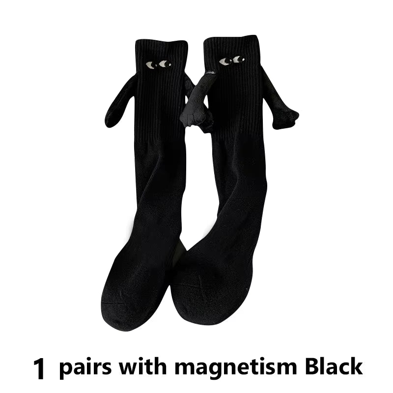 1/2Pairs Harajuku Couple Cotton Sock Magnetic Suction Hand in Hand Socks Black White Unisex Holding Hands Long Socks