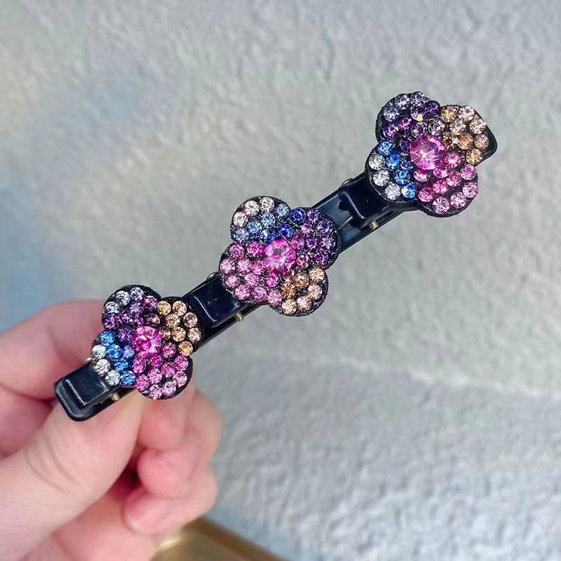 2023 New Fashion Sparkling Crystal Stone Braided Hair Clips 3 Flower Hair Accessory for Women Girls