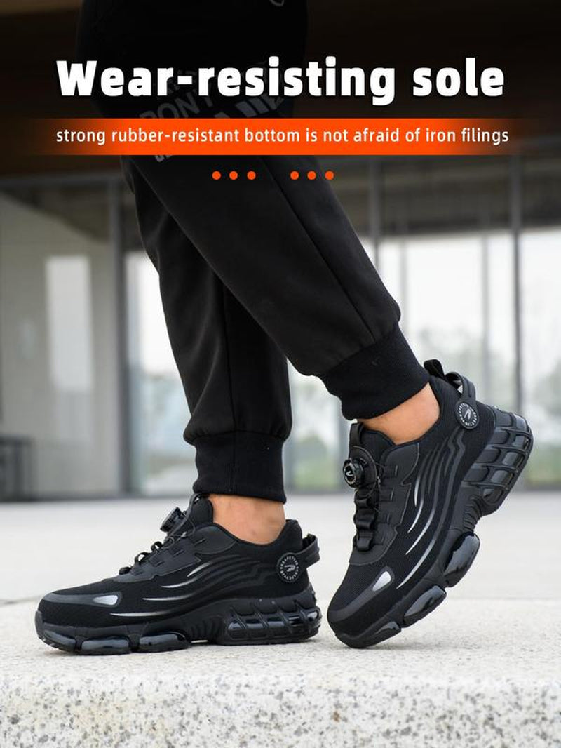 Men'S Casual Lace up Steel Toe Rotating Automatic Buckle Design Work Shoes, Lightweight Comfortable Safety Shoes, Wear-Resistant Anti-Impact Anti-Puncture Shoes for Outdoor Work, Men'S Shoes