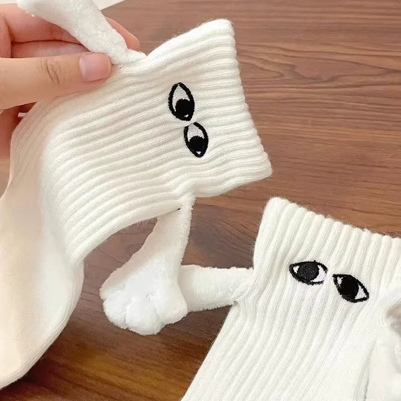 1/2Pairs Harajuku Couple Cotton Sock Magnetic Suction Hand in Hand Socks Black White Unisex Holding Hands Long Socks