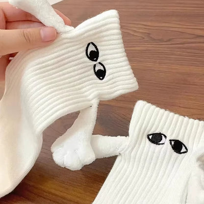1/2Pairs Harajuku Couple Cotton Sock Magnetic Suction Hand in Hand Socks Black White Unisex Holding Hands Long Socks