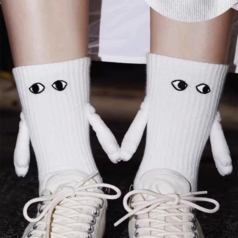 1/2Pairs Harajuku Couple Cotton Sock Magnetic Suction Hand in Hand Socks Black White Unisex Holding Hands Long Socks