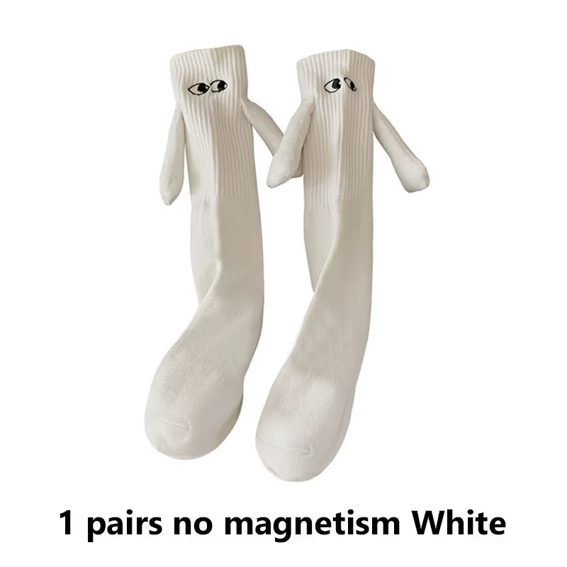 1/2Pairs Harajuku Couple Cotton Sock Magnetic Suction Hand in Hand Socks Black White Unisex Holding Hands Long Socks