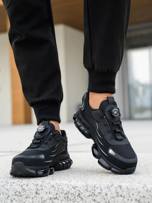 Men'S Casual Lace up Steel Toe Rotating Automatic Buckle Design Work Shoes, Lightweight Comfortable Safety Shoes, Wear-Resistant Anti-Impact Anti-Puncture Shoes for Outdoor Work, Men'S Shoes