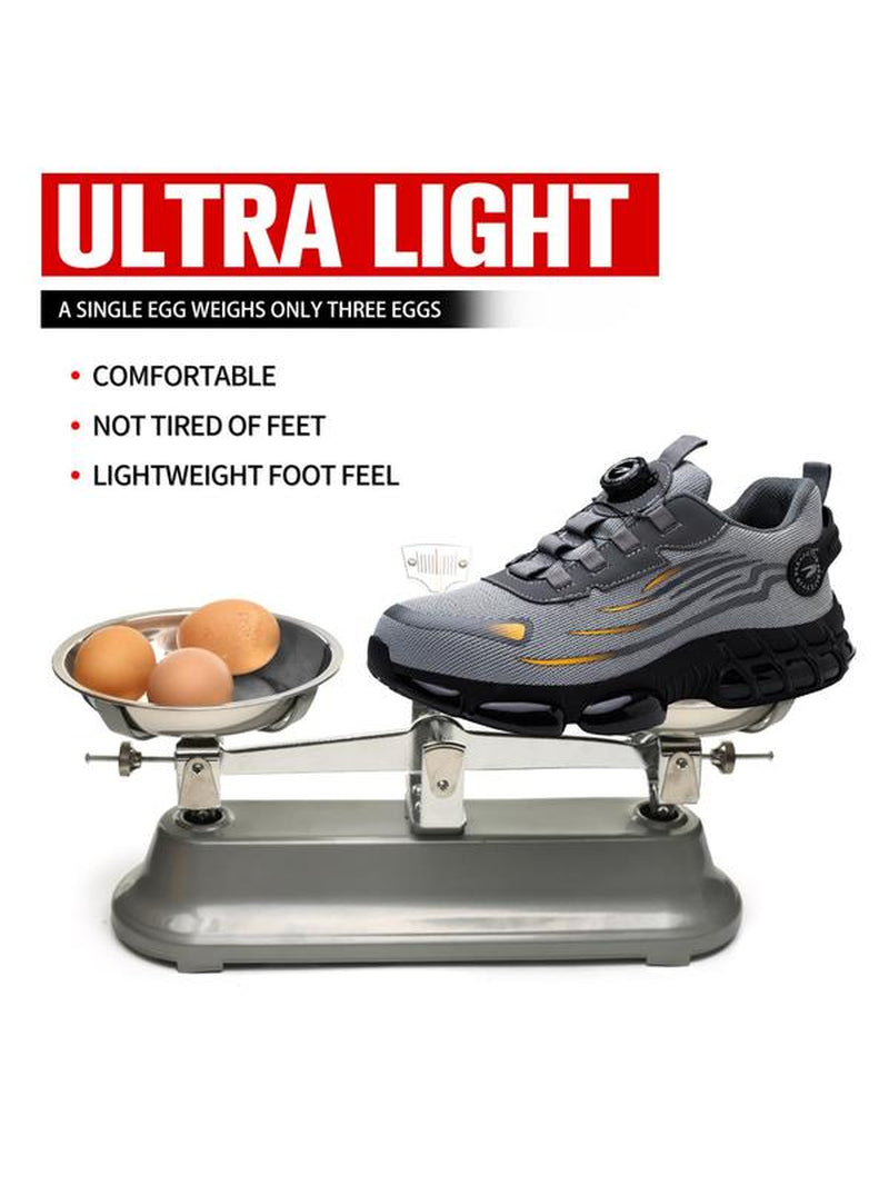 Men'S Casual Lace up Steel Toe Rotating Automatic Buckle Design Work Shoes, Lightweight Comfortable Safety Shoes, Wear-Resistant Anti-Impact Anti-Puncture Shoes for Outdoor Work, Men'S Shoes