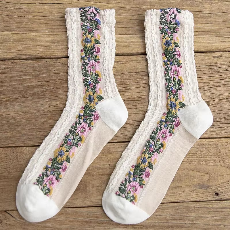 Women'S Socks Pure Cotton Flower Embroidery Medium Tube Socks Retro 2024 Trend Ethnic Style Spring Summer