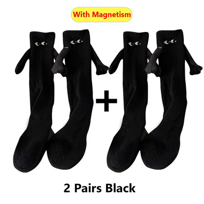 1/2Pairs Harajuku Couple Cotton Sock Magnetic Suction Hand in Hand Socks Black White Unisex Holding Hands Long Socks