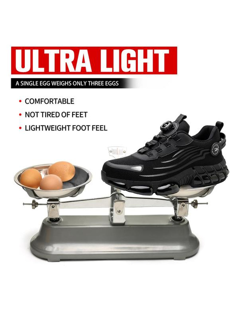 Men'S Casual Lace up Steel Toe Rotating Automatic Buckle Design Work Shoes, Lightweight Comfortable Safety Shoes, Wear-Resistant Anti-Impact Anti-Puncture Shoes for Outdoor Work, Men'S Shoes