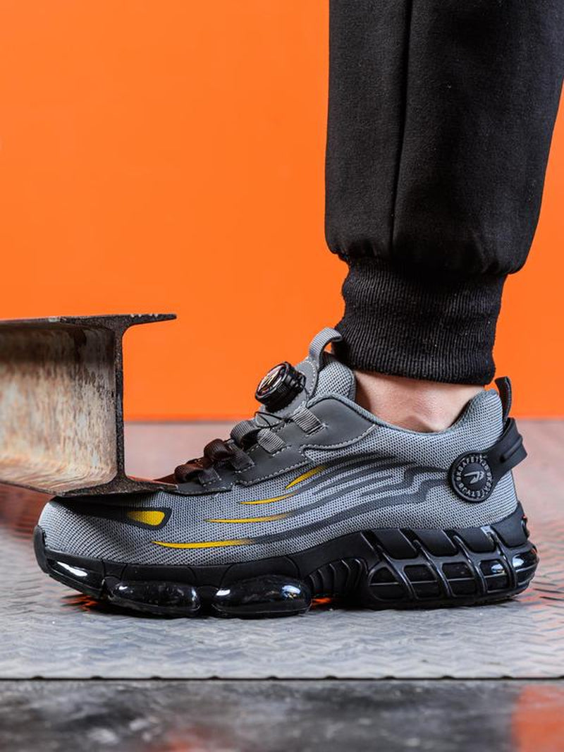 Men'S Casual Lace up Steel Toe Rotating Automatic Buckle Design Work Shoes, Lightweight Comfortable Safety Shoes, Wear-Resistant Anti-Impact Anti-Puncture Shoes for Outdoor Work, Men'S Shoes
