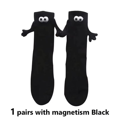 1/2Pairs Harajuku Couple Cotton Sock Magnetic Suction Hand in Hand Socks Black White Unisex Holding Hands Long Socks