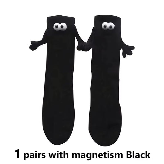 1/2Pairs Harajuku Couple Cotton Sock Magnetic Suction Hand in Hand Socks Black White Unisex Holding Hands Long Socks