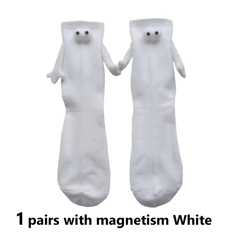 1/2Pairs Harajuku Couple Cotton Sock Magnetic Suction Hand in Hand Socks Black White Unisex Holding Hands Long Socks