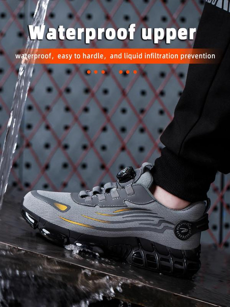 Men'S Casual Lace up Steel Toe Rotating Automatic Buckle Design Work Shoes, Lightweight Comfortable Safety Shoes, Wear-Resistant Anti-Impact Anti-Puncture Shoes for Outdoor Work, Men'S Shoes