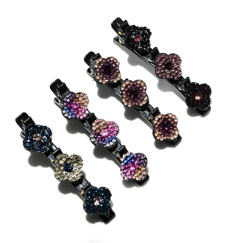 2023 New Fashion Sparkling Crystal Stone Braided Hair Clips 3 Flower Hair Accessory for Women Girls