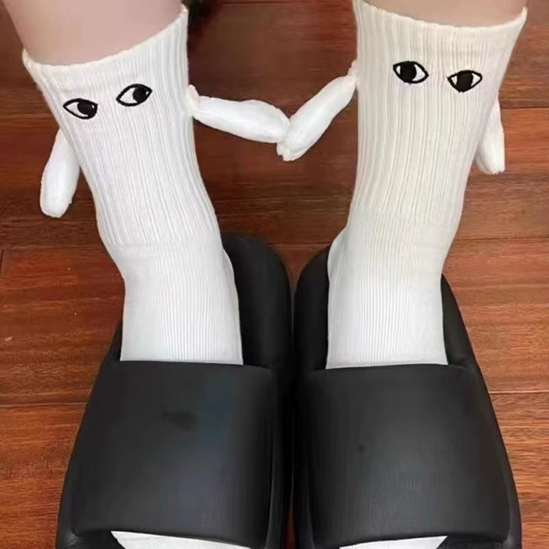1/2Pairs Harajuku Couple Cotton Sock Magnetic Suction Hand in Hand Socks Black White Unisex Holding Hands Long Socks