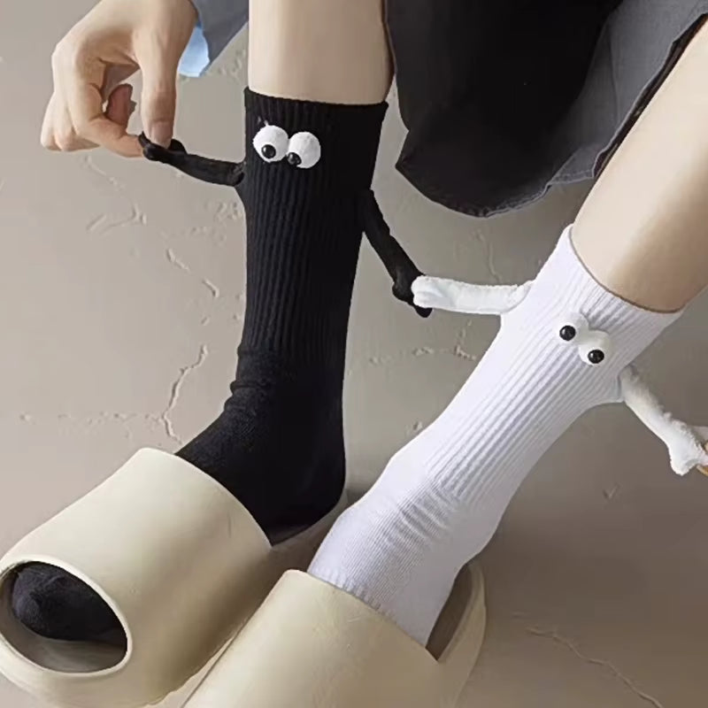 1/2Pairs Harajuku Couple Cotton Sock Magnetic Suction Hand in Hand Socks Black White Unisex Holding Hands Long Socks